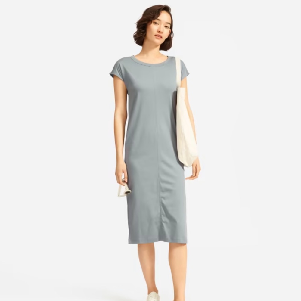 EVERLANE THE LUX COTTON SIDE SPLIT TEE MIDI DRESS SIZE XS